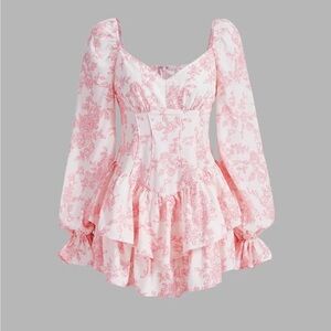 SHEIN Mod Floral Print Ruffle Hem long sleeve romper in white/rose size medium